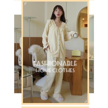 睡衣女士春秋季純棉長袖公主風可外穿高階感寬松家居服套裝