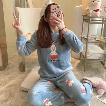 睡衣秋冬款女珊瑚絨加絨加厚法蘭絨女款秋冬季套裝可愛家居服冬天