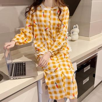 長袖睡裙女夏天2025年新款春秋女款睡衣孕婦純欲風高階感純棉網紅