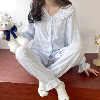 網紅女春秋長袖純棉甜美套裝睡衣