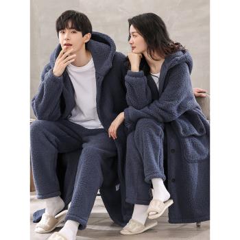 長款浴袍法蘭絨保暖套裝情侶睡衣