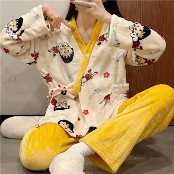 和服睡衣女冬日式珊瑚絨加厚加絨2025年新款法蘭絨冬款網紅家居服