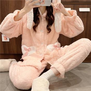 睡衣女2025年新款冬小個子毛毛網紅秋冬款珊瑚絨加厚加絨秋家居服