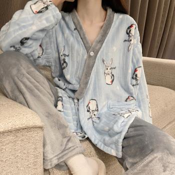 和服睡衣女冬兔子珊瑚絨加厚加絨2025年新款法蘭絨冬款網紅家居服