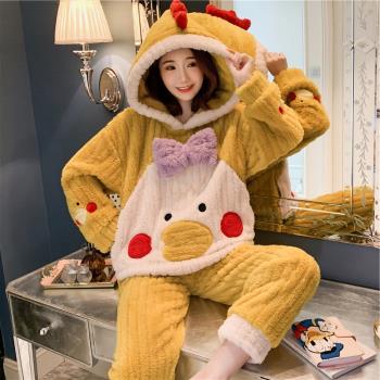睡衣女冬季女2025年新款冬款小雞珊瑚絨加厚加絨法蘭絨網紅ins風