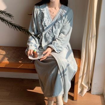 可外穿睡袍睡衣女冬季法蘭絨加厚加絨2024年新款珊瑚絨秋冬家居服