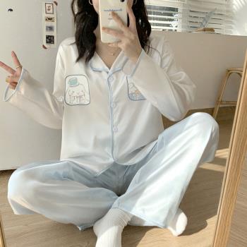 睡衣女春秋款卡通可愛冰絲網紅風高階感2024年新款長袖家居服套裝
