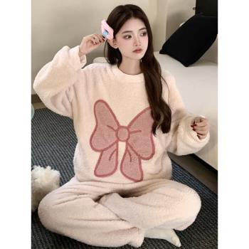 2024年新款睡衣女秋冬季加厚加絨珊瑚絨卡通少女法蘭絨家居服套裝