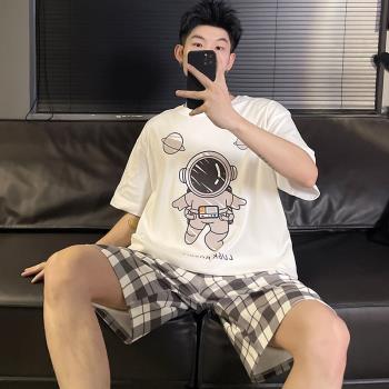 男士睡衣夏季卡通短袖短褲套裝棉綢男孩青少年學生純棉家居服外穿
