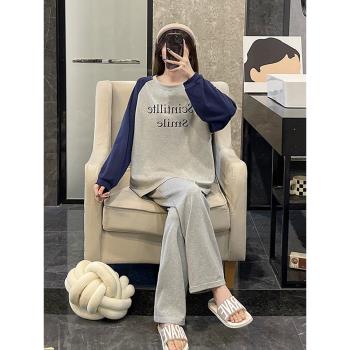 睡衣女春秋季2025新款純棉長袖大碼可外穿全棉字母冬天家居服套裝