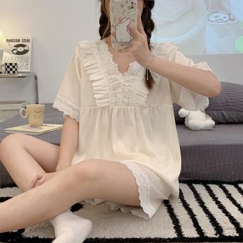 女冰絲公主風大碼時尚春秋天睡衣