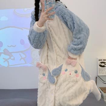 玉桂狗睡袍冬款女2025年新款加絨加厚珊瑚絨秋冬款長款睡衣家居服