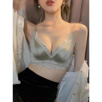 趣安芬文胸法式輕奢無鋼圈蕾絲內褲套裝調整型內衣女小胸聚攏舒適