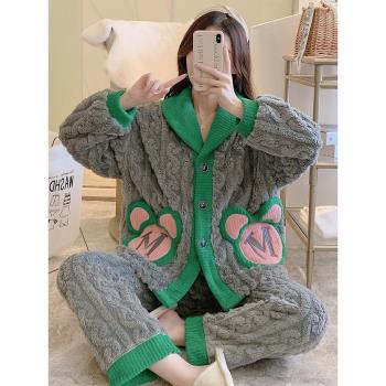 女士加厚冬款法蘭絨家居服睡衣