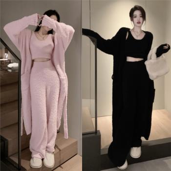 毛茸茸溫暖女慵懶法式睡衣套裝