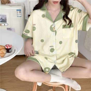 特大碼睡衣女夏天大碼200斤胖mm寬松家居服夏季短袖可愛開衫套裝