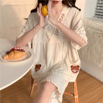 甜美公主風睡衣女夏季純棉短袖加肥特大碼胖mm200斤300家居服套裝