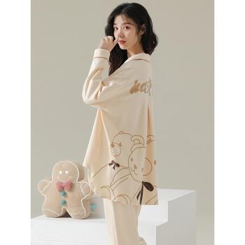 女純棉套裝秋冬天卡通可愛睡衣