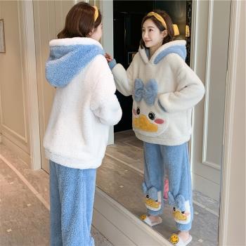 睡衣女冬加厚保暖珊瑚絨春秋2024年新款冬季加絨法蘭絨家居服套裝