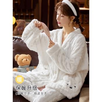 南極人女加厚法蘭絨保暖睡衣