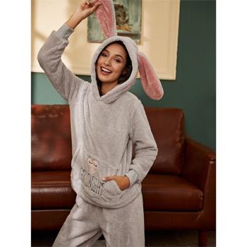 歐美法蘭絨珊瑚絨家居服暖暖套裝睡衣女 winter+pajamas women