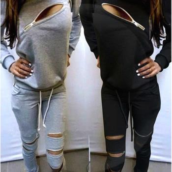 2020 new zipper long sleeve plus fleece sweater suit women