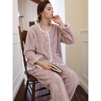 秋冬珊瑚絨睡衣女冬季加厚加絨毛絨可愛冬款法蘭絨家居服冬天套裝