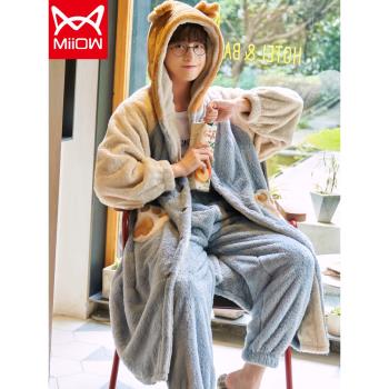 RS男士睡衣秋冬款珊瑚絨套裝加厚加絨法蘭絨卡通青年睡袍家居服