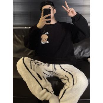 珊瑚絨睡衣男士秋冬季2024年新款青少年法蘭絨加厚長袖家居服套裝