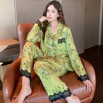 女款春季網紅風性感時尚冰絲睡衣