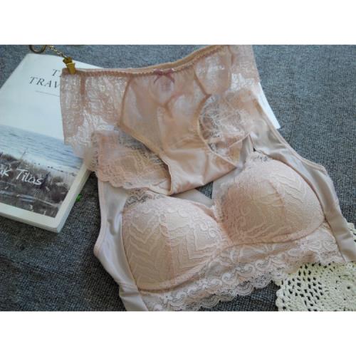 夏季薄女士文胸V型性感美背蕾絲無鋼圈大碼背心式打底胸罩送內褲