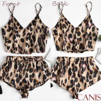 Leopard Print Lace Sleepwear Babydoll Nightwear Pajamas Set