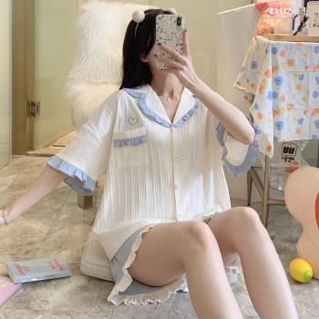 2023年新款睡衣女士夏季純棉網紅爆款套裝ins風高級感家居服夏天