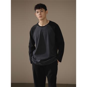 【德絨】加厚加絨睡衣男秋冬潮牌時尚外穿青少年插肩袖套頭家居服
