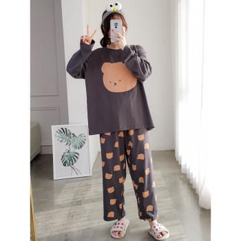 小熊純棉睡衣女春秋季大碼情侶長袖風ins胖妹妹可愛網紅爆款200斤