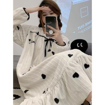 珊瑚絨睡裙秋冬女款加絨加厚公主風愛心長款冬季法蘭絨大碼睡衣