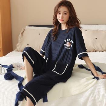 2024睡裙女夏季卡通睡衣短袖中長款家居服春夏寬松版家居服套裝胖