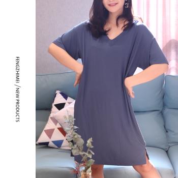 莫代爾T恤裙女夏冰絲V領外穿睡衣