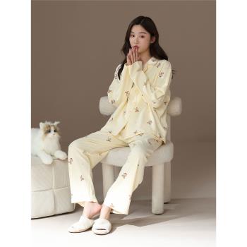 2025新款睡衣女春秋款純棉長袖開衫套裝可愛卡通高階家居服可外穿