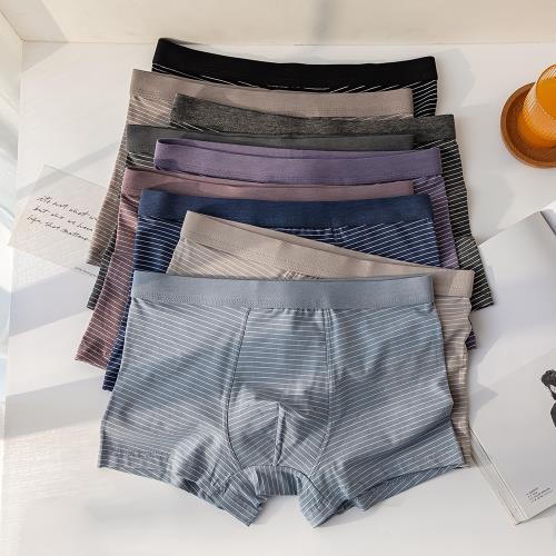條紋男士內褲秋冬棉質莫代爾襠部透氣寬松舒適短褲男生四角平角褲