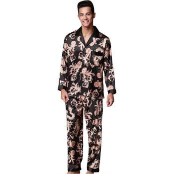 Sleepwear Men Simulation Silk Pajamas pajamas suit 睡衣睡褲