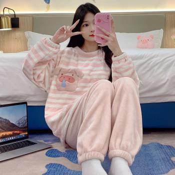 睡衣女春秋冬款珊瑚絨加厚加絨卡通寬松法蘭絨可愛公主家居服套裝