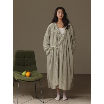 「加厚加絨」睡衣女冬珊瑚絨秋冬季長款毛絨和服睡袍浴袍晨袍睡裙