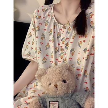 韓系ins夏季櫻桃小熊睡衣女短袖純棉可愛甜美寬松日系家居服套裝