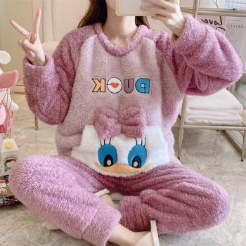 珊瑚絨加厚可愛寬松加肥加大碼睡衣女秋冬季法蘭絨胖mm200斤套裝