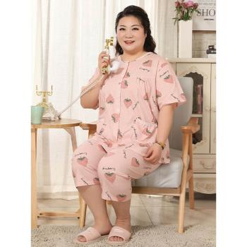 胖妹妹薄款睡衣純棉女士夏季短袖七分褲家居服全棉寬松大碼200斤