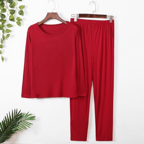 春夏女士莫代爾睡衣套裝圓領家居服超大碼女長袖長褲套裝柔軟滑爽