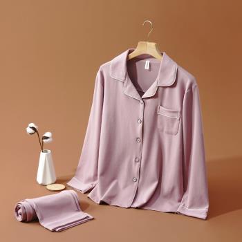 莫代爾睡衣女中老年開衫套裝長袖薄款媽媽家居服寬松大碼可出門