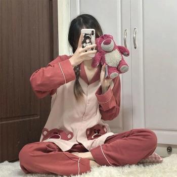 迪士尼草莓熊女冬季春秋長袖睡衣