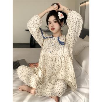 女春秋冬娃娃臉碎花長袖長褲睡衣